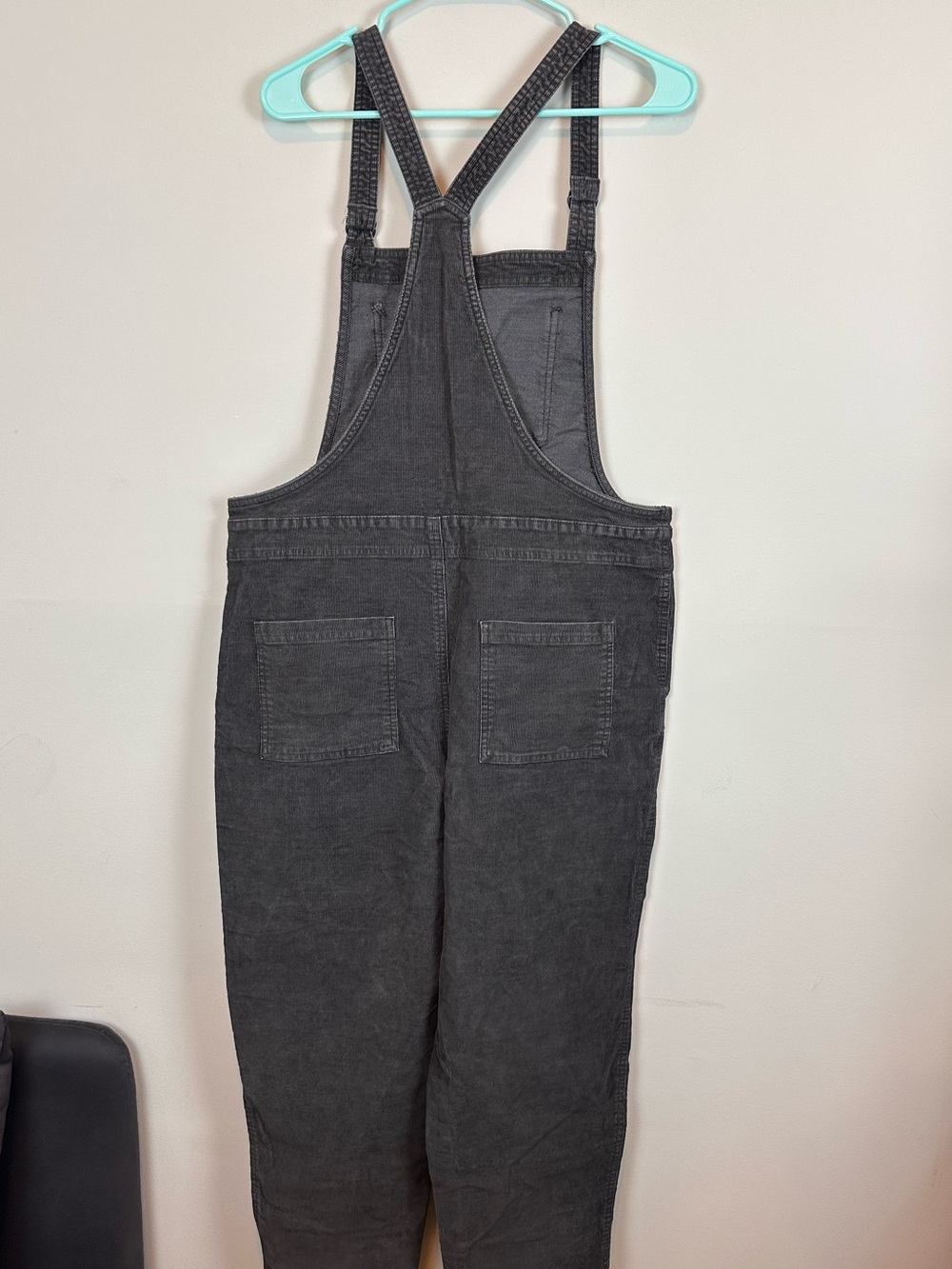 Aerie Corduroy Overalls Women Large Charcoal Gray Relaxed Straight Leg Raw Hem - Picture 5 of 12